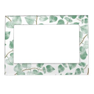 Minimal Sage Green Leaves Watercolor Pattern Magnetic Frame