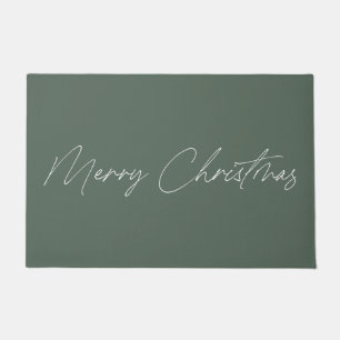 Minimal Sage Green Modern Script Merry Christmas Doormat