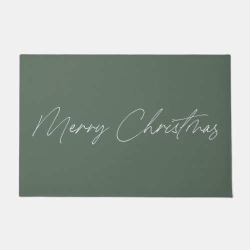Minimal Sage Green Modern Script Merry Christmas Doormat