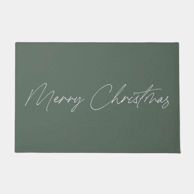 Minimal Sage Green Modern Script Merry Christmas Doormat (Front)