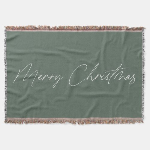 Minimal Sage Green Modern Script Merry Christmas  Throw Blanket