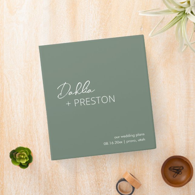 Minimal Sage Green Modern Wedding 3 Ring Binder (In Situ)