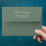Minimal Sage Green Modern Wedding Envelope<br><div class="desc">Modern olive green / sage green wedding envelope featuring a simple and minimal design with your names in an elegant script and your return address in a contemporary sans serif font.  A minimalist design that goes well with any style of wedding invitation suite.</div>