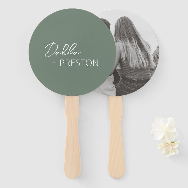 Minimal Sage Green Modern Wedding Hand Fan (Front and Back)