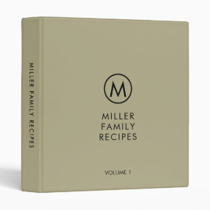 Minimal Sage Green Monogram Family Recipe 3 Ring Binder