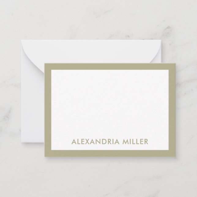 Minimal Sage Green Monogram Name Note Card (Front)
