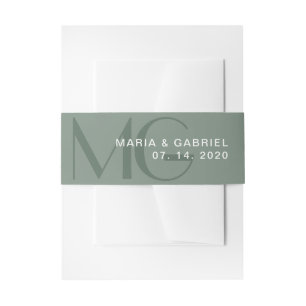 Minimal sage green  monogram wedding Invitation Belly Band