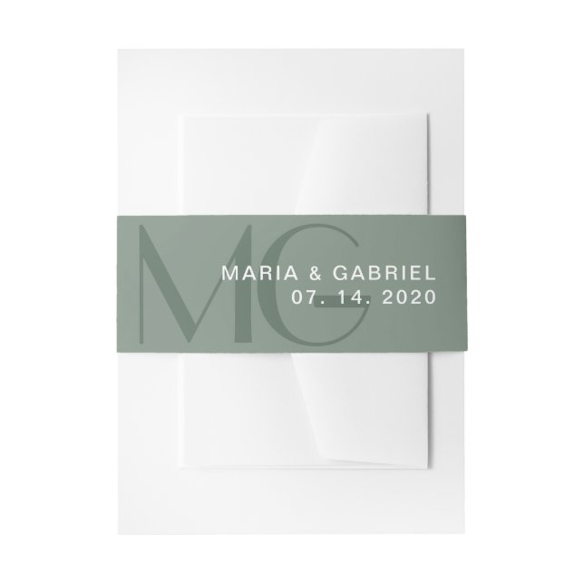 Minimal sage green  monogram wedding Invitation Belly Band (Front Example)