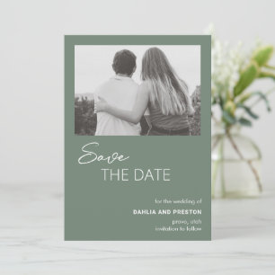 Minimal Sage Green Photo Modern Wedding Save The Date