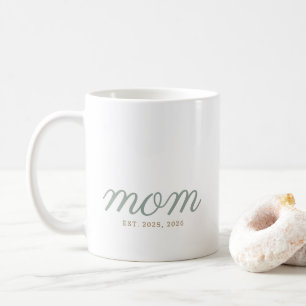 Minimal Sage Green Script & Gold Mom Established Coffee Mug