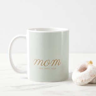 Minimal Sage Green Script & Gold Mom Established Coffee Mug