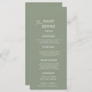 Minimal Sage Green the Night Before Wedding  Menu