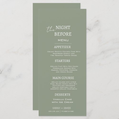 Minimal Sage Green the Night Before Wedding  Menu