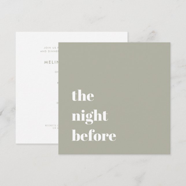 Minimal Sage Green Typography Wedding Rehearsal Invitation (Front/Back)