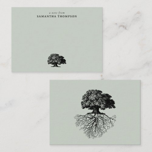 Minimal Sage Green Vintage Tree Custom Name Note Card