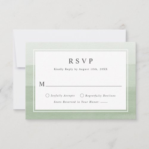 Minimal Sage Green Watercolor Ombre Wedding RSVP Card