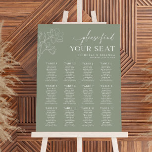 Minimal Sage Green Wedding 12 Table Seating Chart  Foam Board