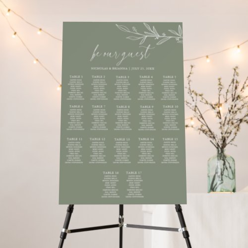 Minimal Sage Green Wedding 17 Table Seating Chart Foam Board