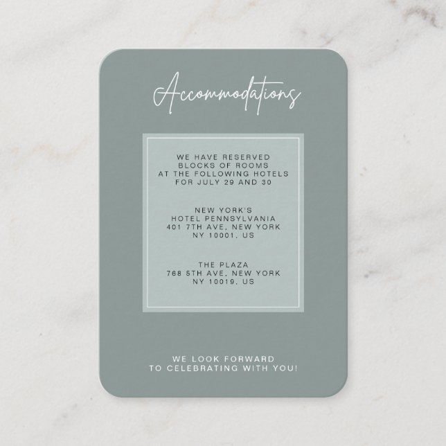 Minimal Sage Green Wedding Accommodation Enclosure Card (Front)