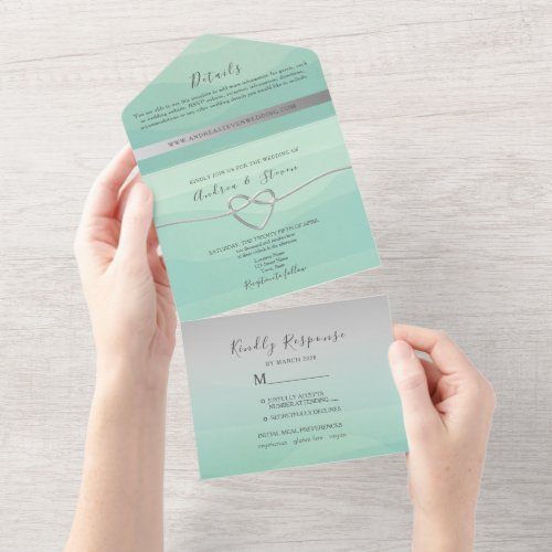 Minimal Sage Green Wedding All In One Invitation