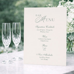 Minimal Sage Green Wedding Bar Menu Sign Invitation