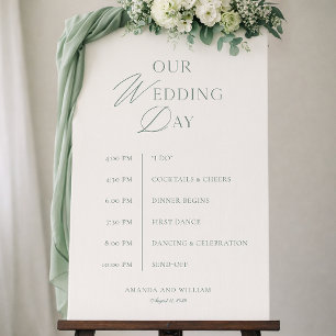 Minimal Sage Green Wedding Day Timeline Sign