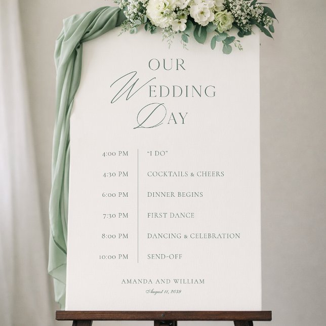 	Minimal Sage Green Wedding Day Timeline Sign (Creator Uploaded)