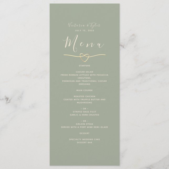 Minimal Sage Green Wedding Dinner Menu (Front)