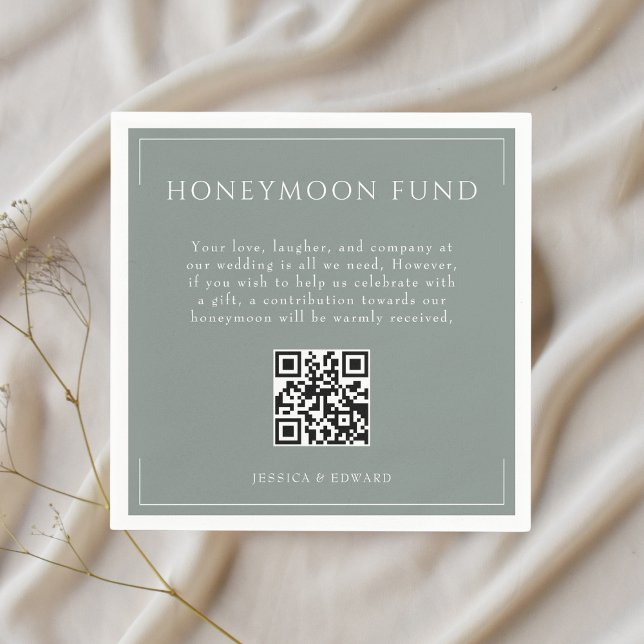 Minimal Sage Green Wedding Honeymoon Fund QR Code Napkins (Creator Uploaded)