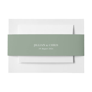 minimal sage green wedding invitation belly band