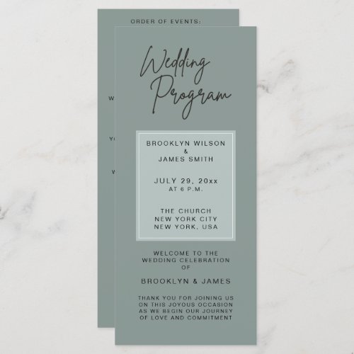 Minimal Sage Green Wedding Programs