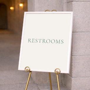 Minimal Sage Green Wedding Restrooms Sign