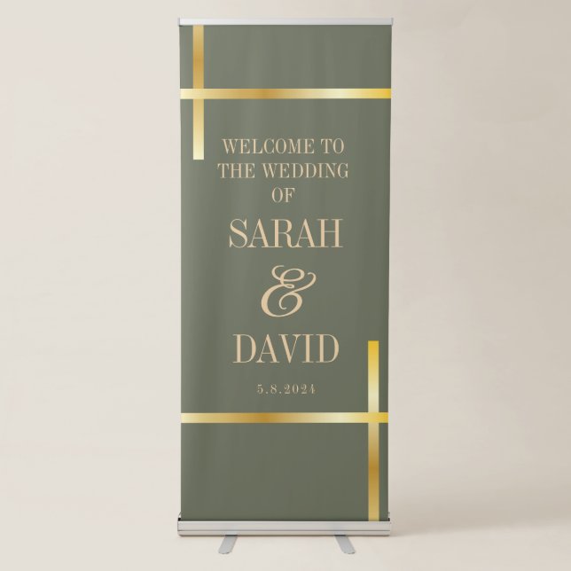 Minimal Sage Green with Gold Stripe Retractable Banner (Front)