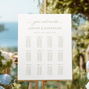 Minimal Sage Lettering Seating Chart Foam Board