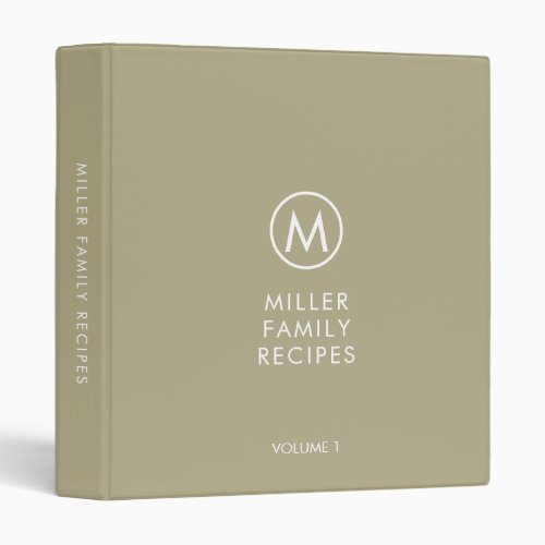 Minimal Sage Monogram Family Recipe 3 Ring Binder