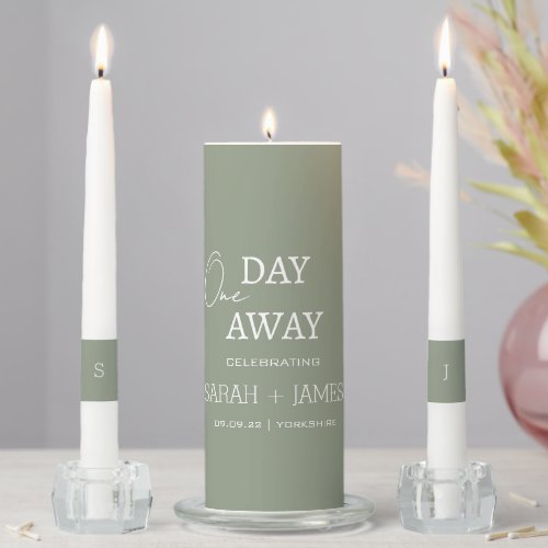 Minimal Sage One Day Away Rehearsal Dinner Wedding Unity Candle Set