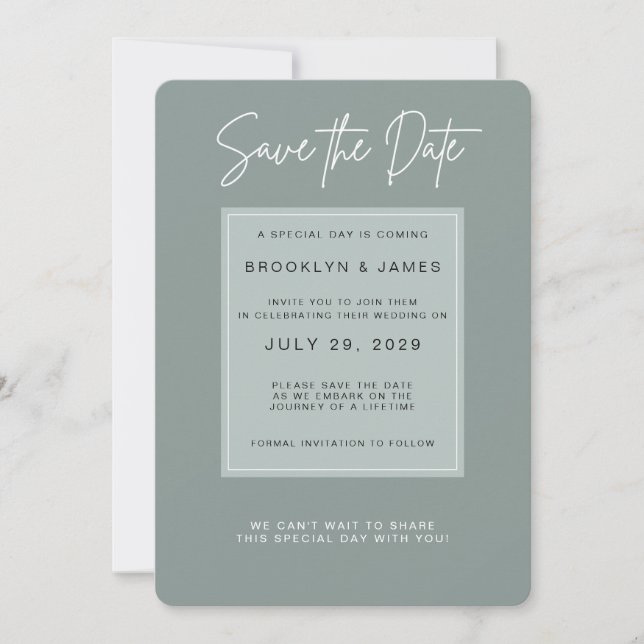 Minimal Sage Save The Date Invitation (Front)