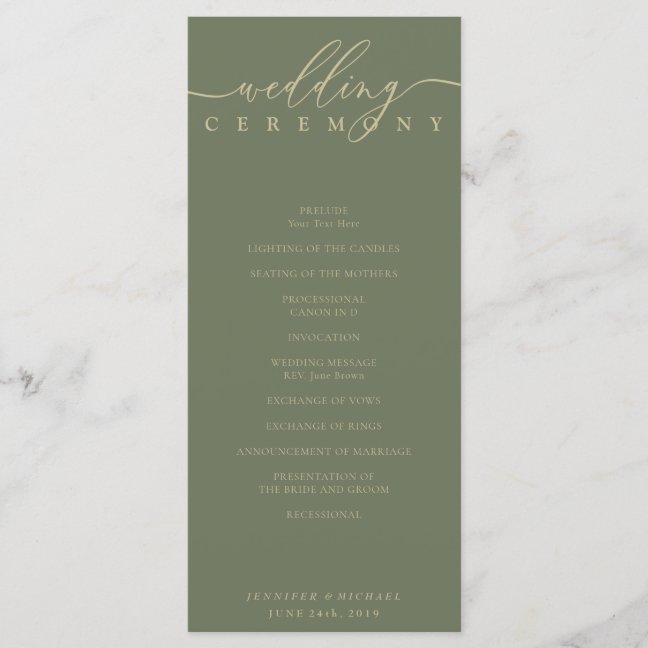 Minimal Sage Signature Script Wedding Ceremony Program