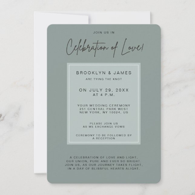Minimal Sage Wedding Celebration Of Love Invitation (Front)