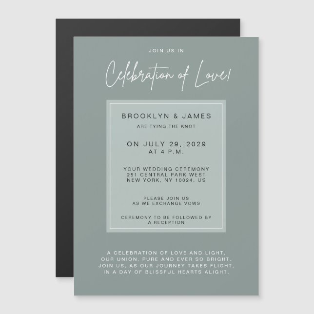 Minimal Sage Wedding Celebration Of Love Magnetic Invitation (Front/Back)