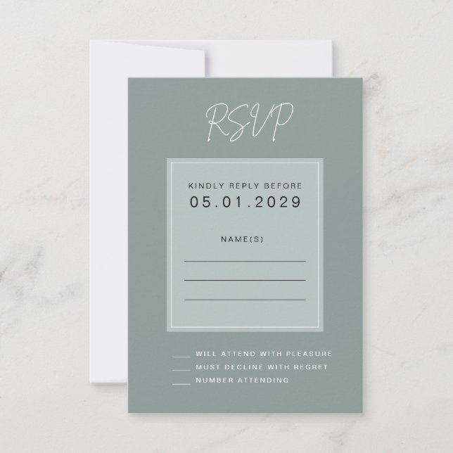 Minimal Sage Wedding RSVP Card (Front)