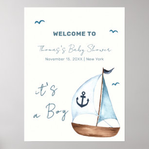 Minimal Sailboat Anchor Baby Shower Welcome Poster