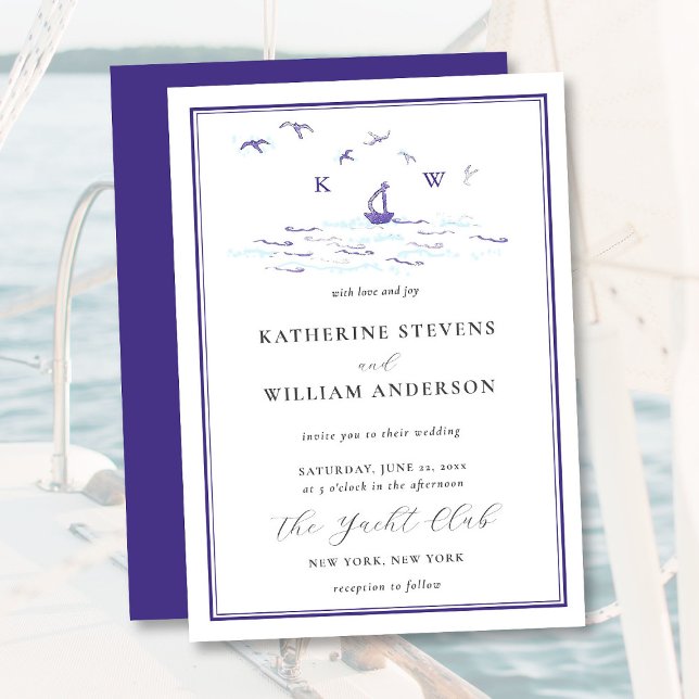 Minimal Sailboat Yacht Wave Modern Classic Wedding Invitation (Creator Uploaded)