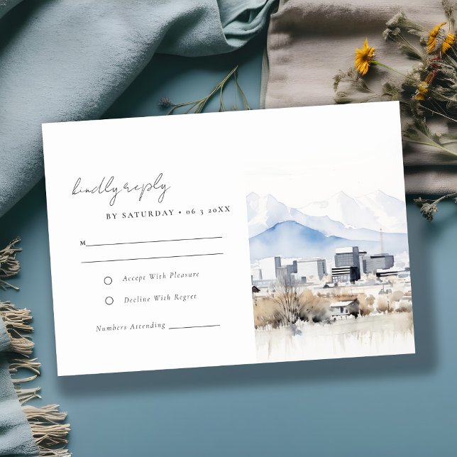 Minimal Salt Lake City Utah Watercolor Wedding RSVP Card (Creator Uploaded)