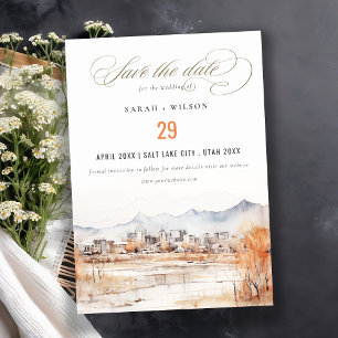 Minimal Salt Lake City Utah Watercolor Wedding Save The Date