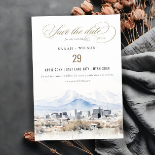 Minimal Salt Lake City Utah Watercolor Wedding Save The Date
