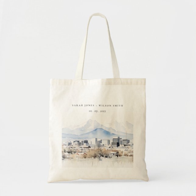 Minimal Salt Lake City Utah Watercolor Wedding Tote Bag (Front)