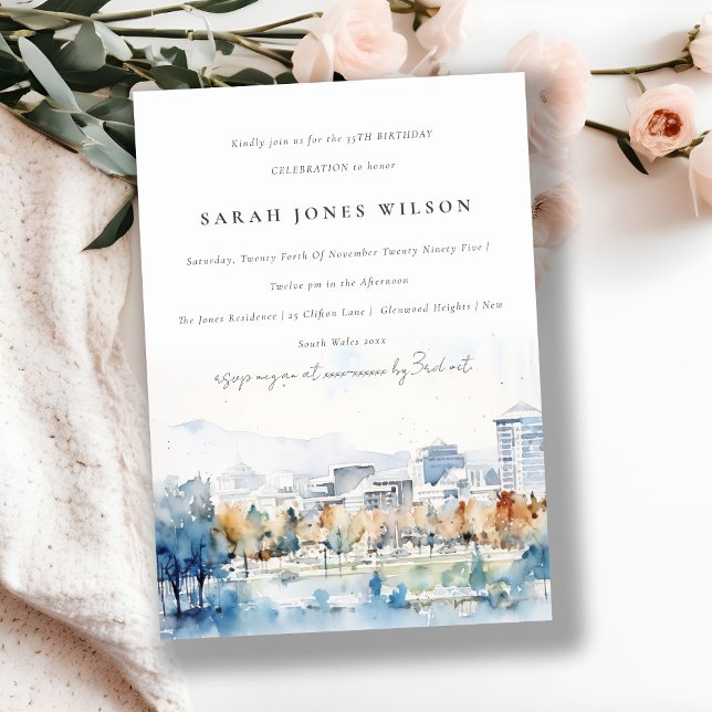 Minimal San Jose, California Watercolor Birthday Invitation (Creator Uploaded)