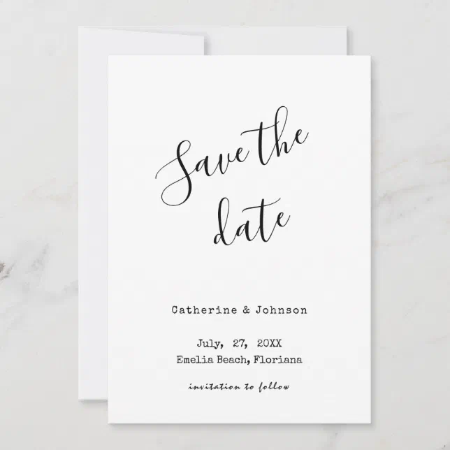 Minimal SAVE THE DATE calligraphy text Invitation | Zazzle