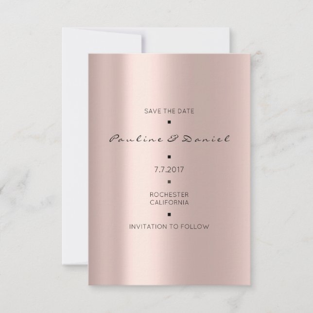 Minimal Save The Date Pink Rose Gold Chevron Black (Front)